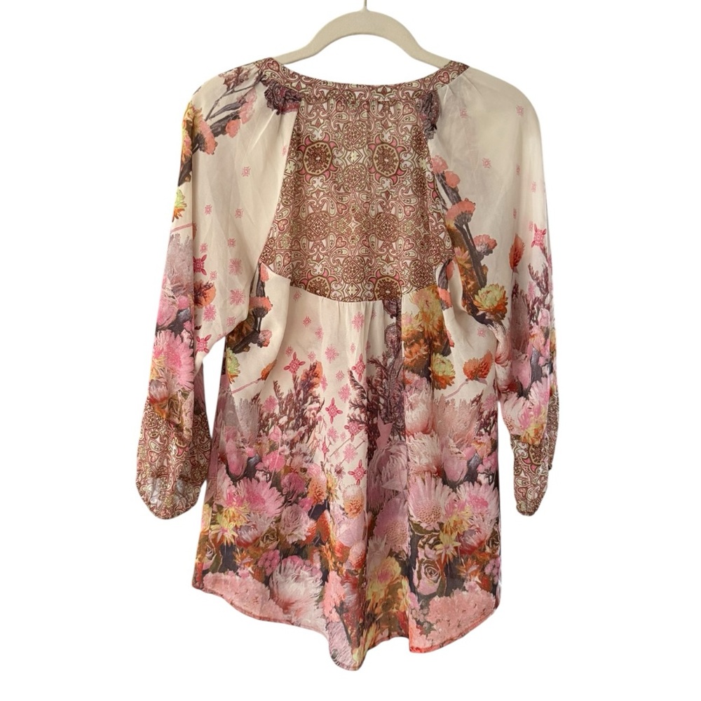 Fig & Flower Boho Pink Cream Floral Blouse Size Small - Picture 16 of 16